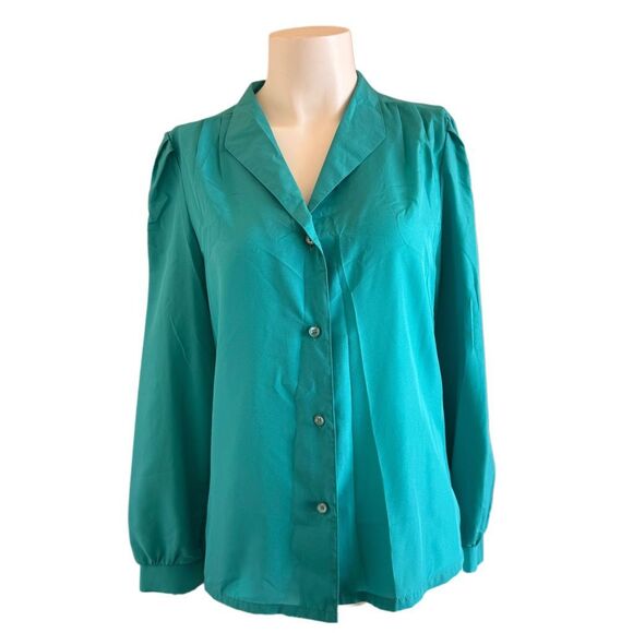 Bryn Mawr Bobbie Brooks women’s vintage 70’s teal green button up blouse M - Picture 1 of 4